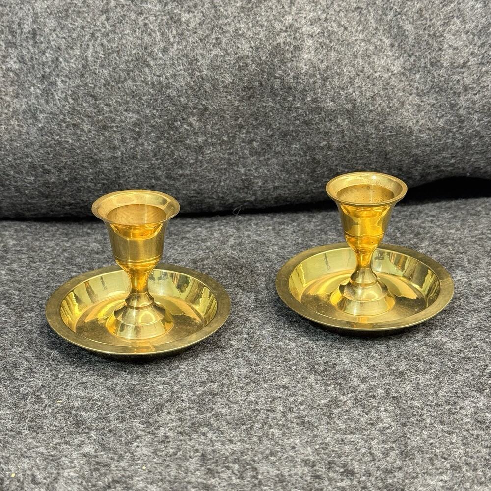 Vintage Single Light Taper Candleholder Brass Original Sticker India 2 1/2" GD21